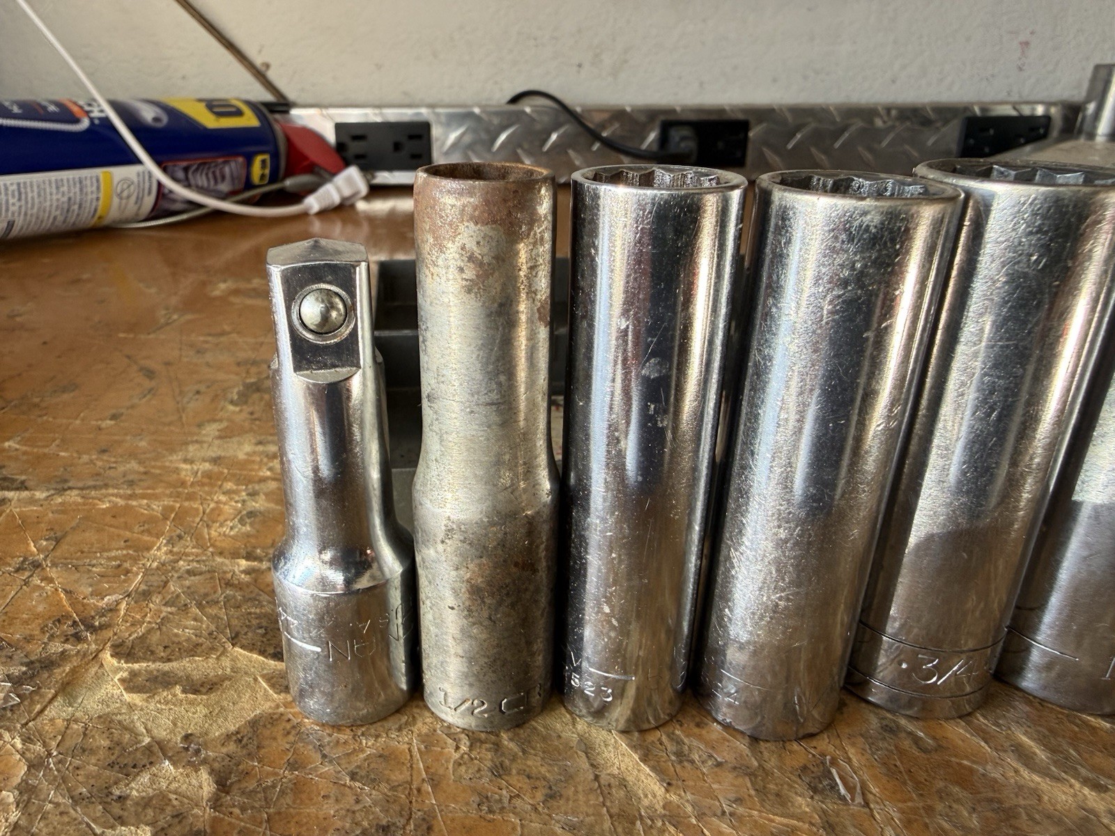 USA Made 1/2” Drive Deep Socket Lot Craftsman SK Dura-Craft Metal Case