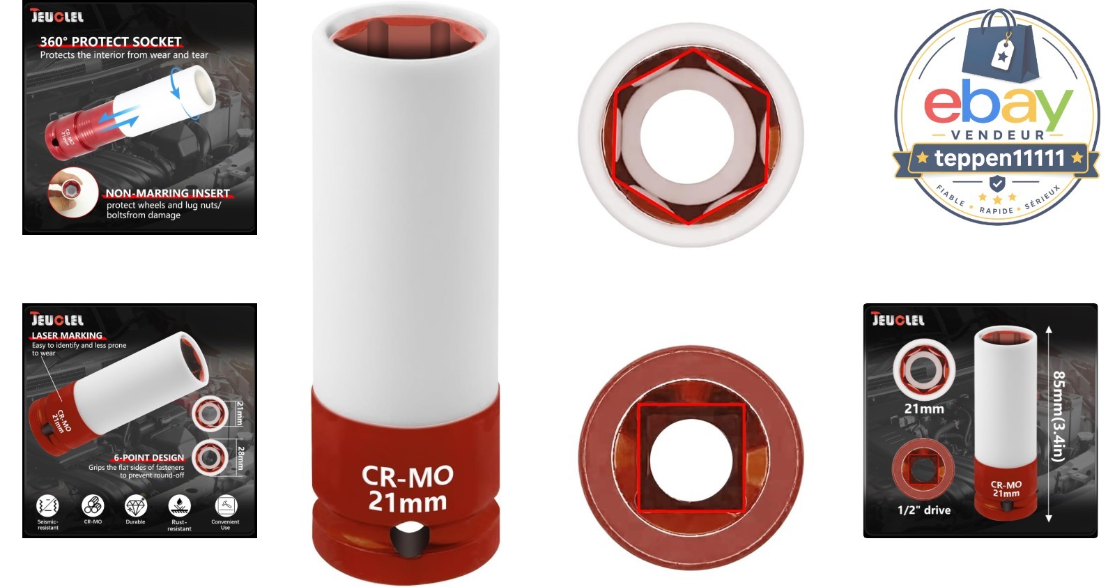 21mm Impact Socket, 1/2″ Drive Wheel Protector, Lug Nut Tool