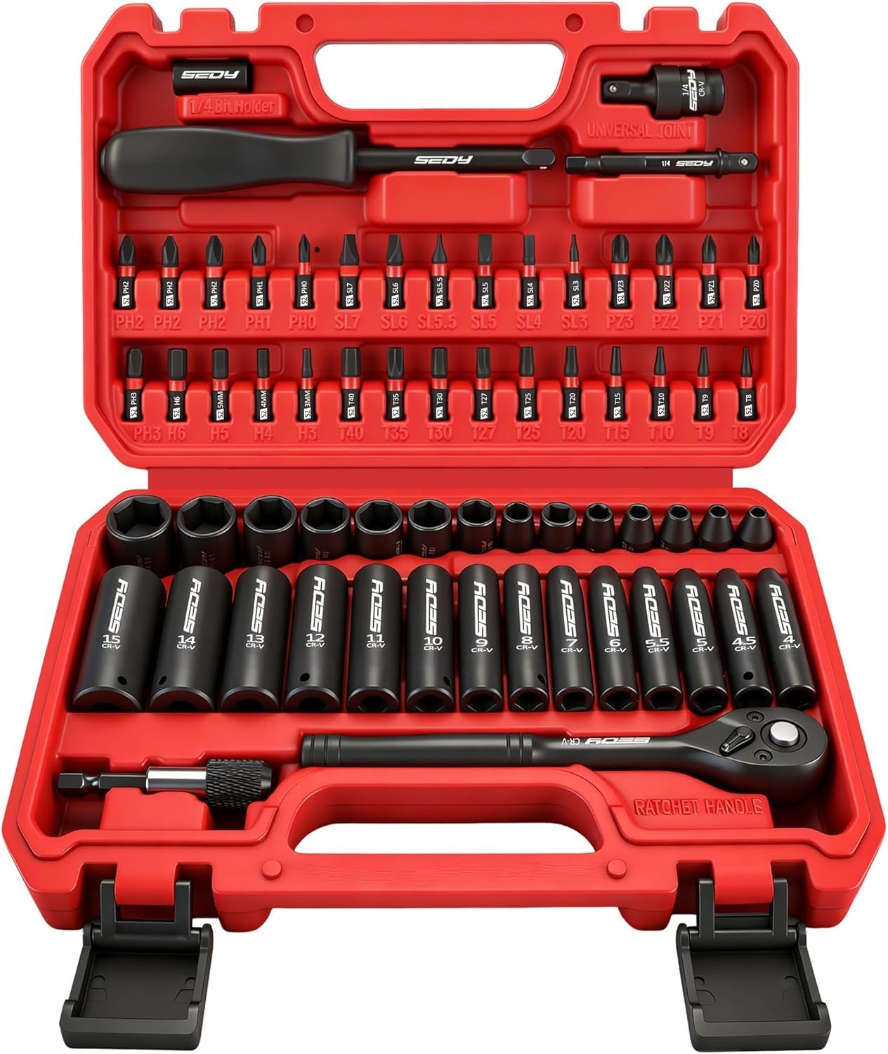 Compact 64-Piece Wrench and Bit Set – Chrome Vanadium with Laser Engraved Sizes