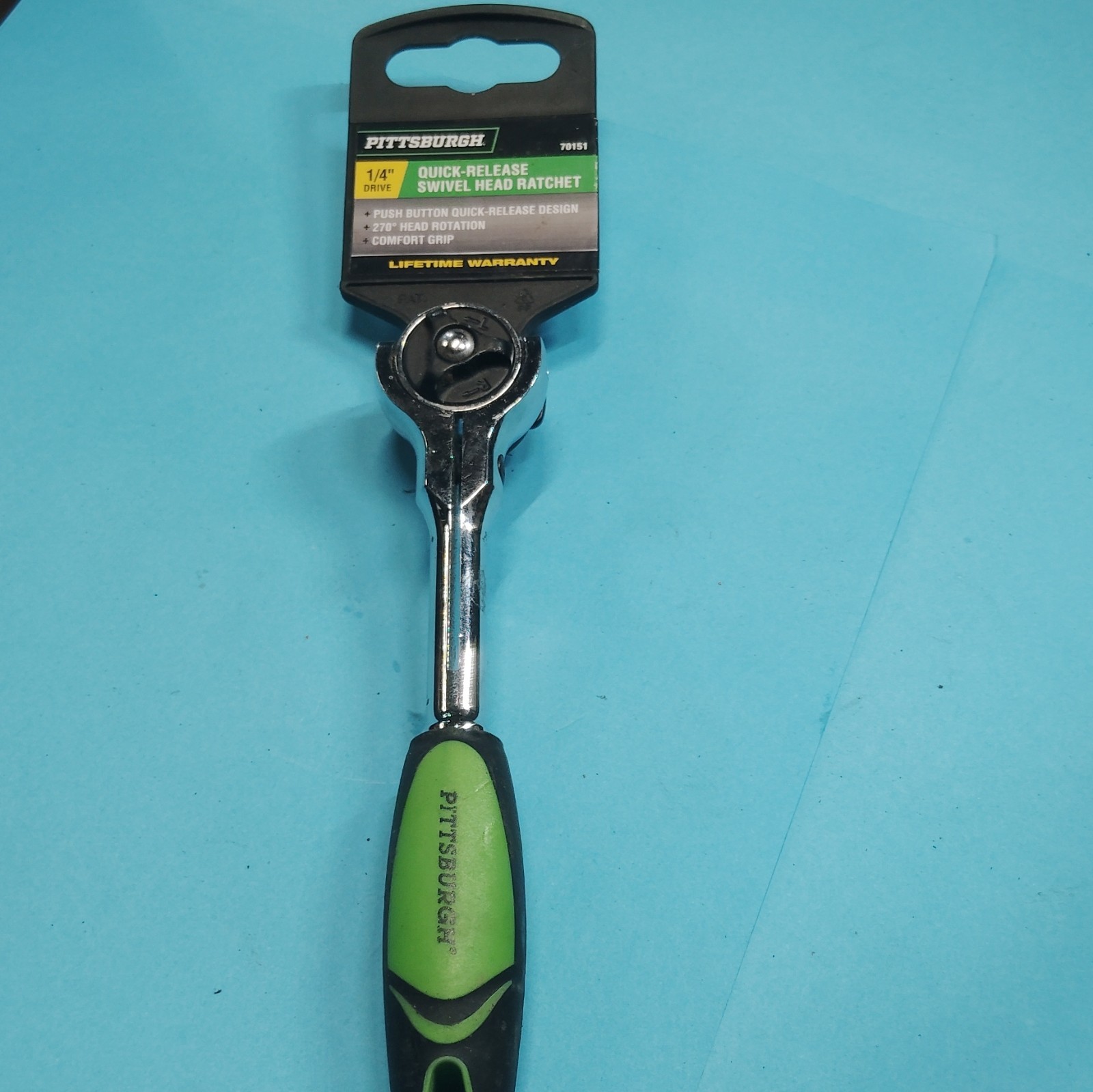 Pittsburgh 1/4″ Drive Flex Head 72 Tooth Green Low Profile Ratchet Comfort Grip