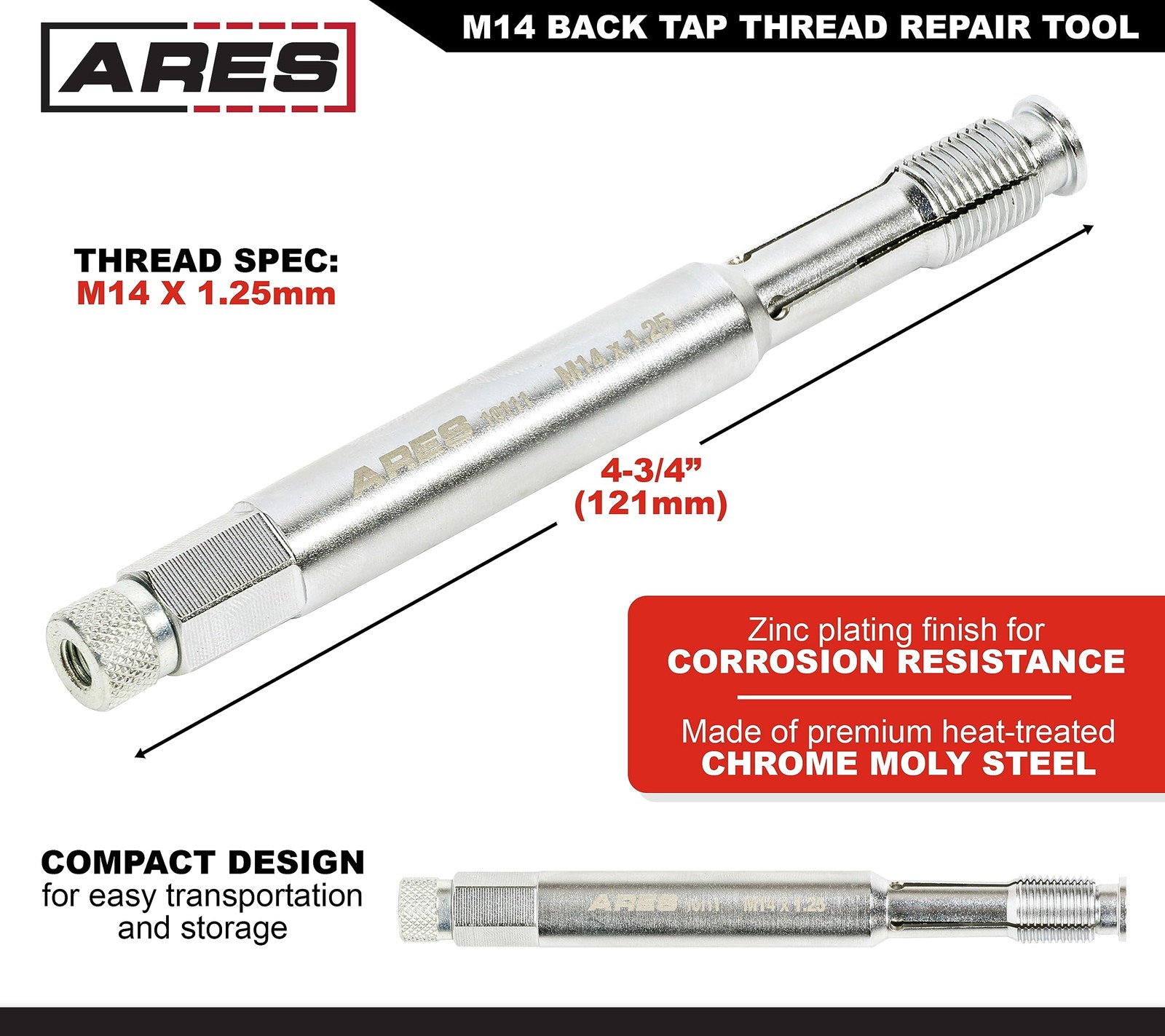 M14 Back Tap Thread Repair Tool Collapsible Design for Easy Internal Repairs