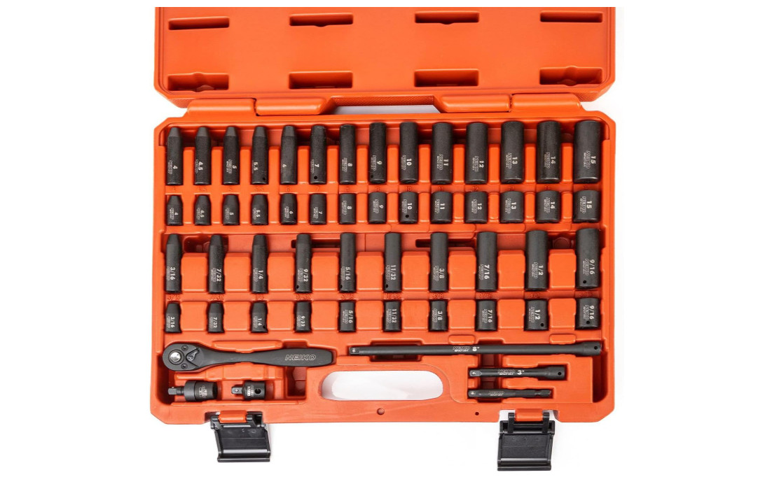 NEIKO 1/4 Drive Impact Socket Set 54 Piece: Metric & Standard, Deep & Shallow
