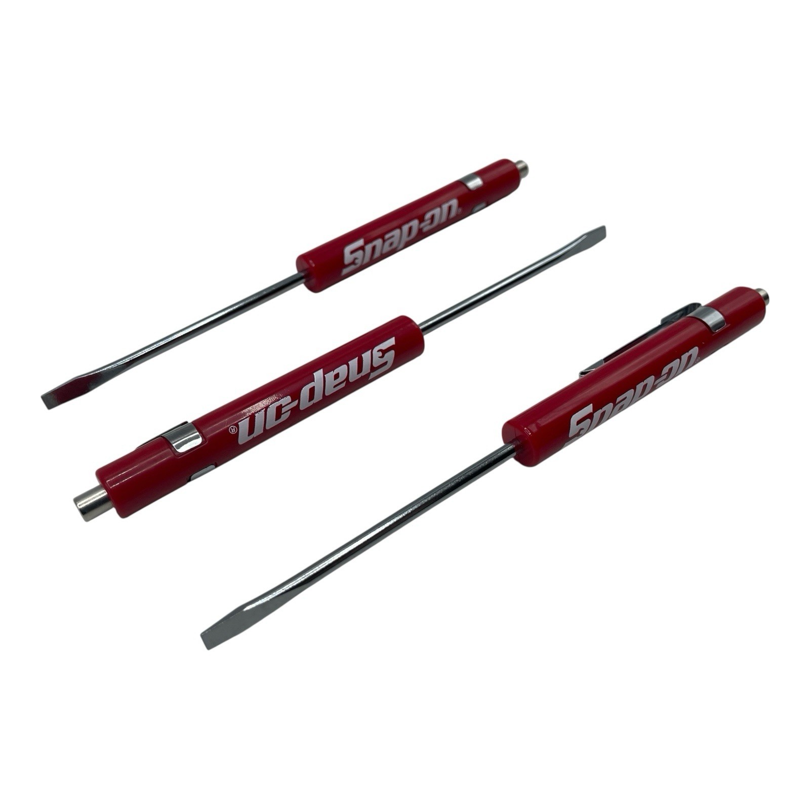 3 Pack Snap On Red Pocket Screwdriver Set Flat Tip Blade and Magnetic End