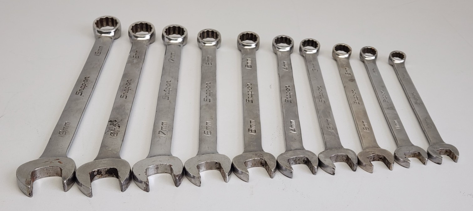 10-pc, Snap-on OEXM710B 12-Pt Metric Flank Drive Combination Wrench Set 10-19mm