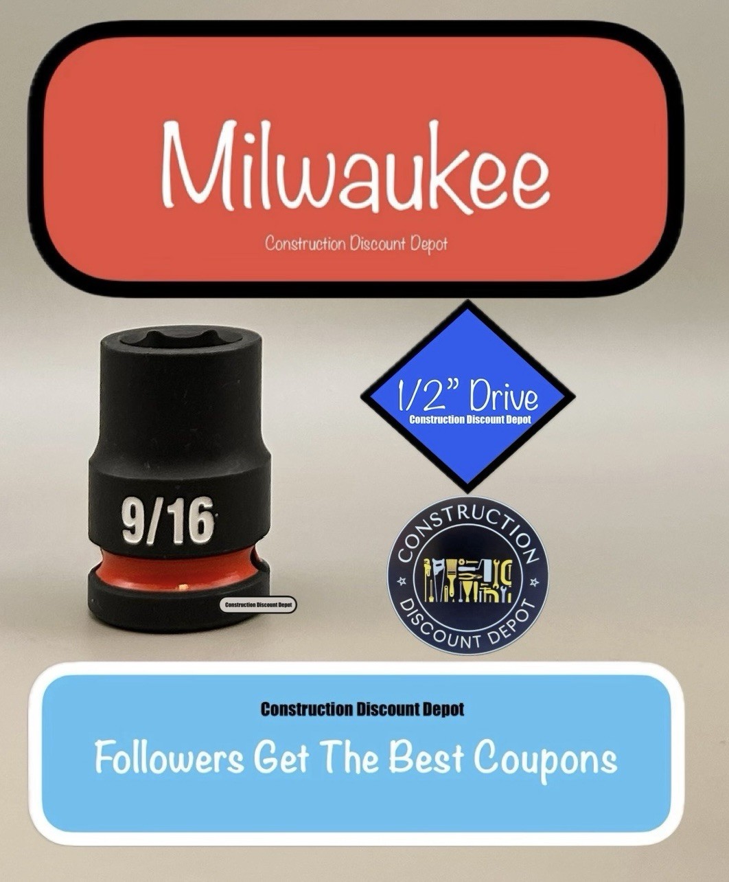 Milwaukee 49-66-6203 9/16 In. Shockwave Impact Duty 1/2 In. Drive Shallow Socket