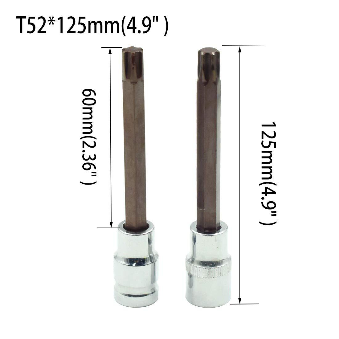 2pcs T52 Torx Socket S2 Steel 125mm Length1/2″ Dri