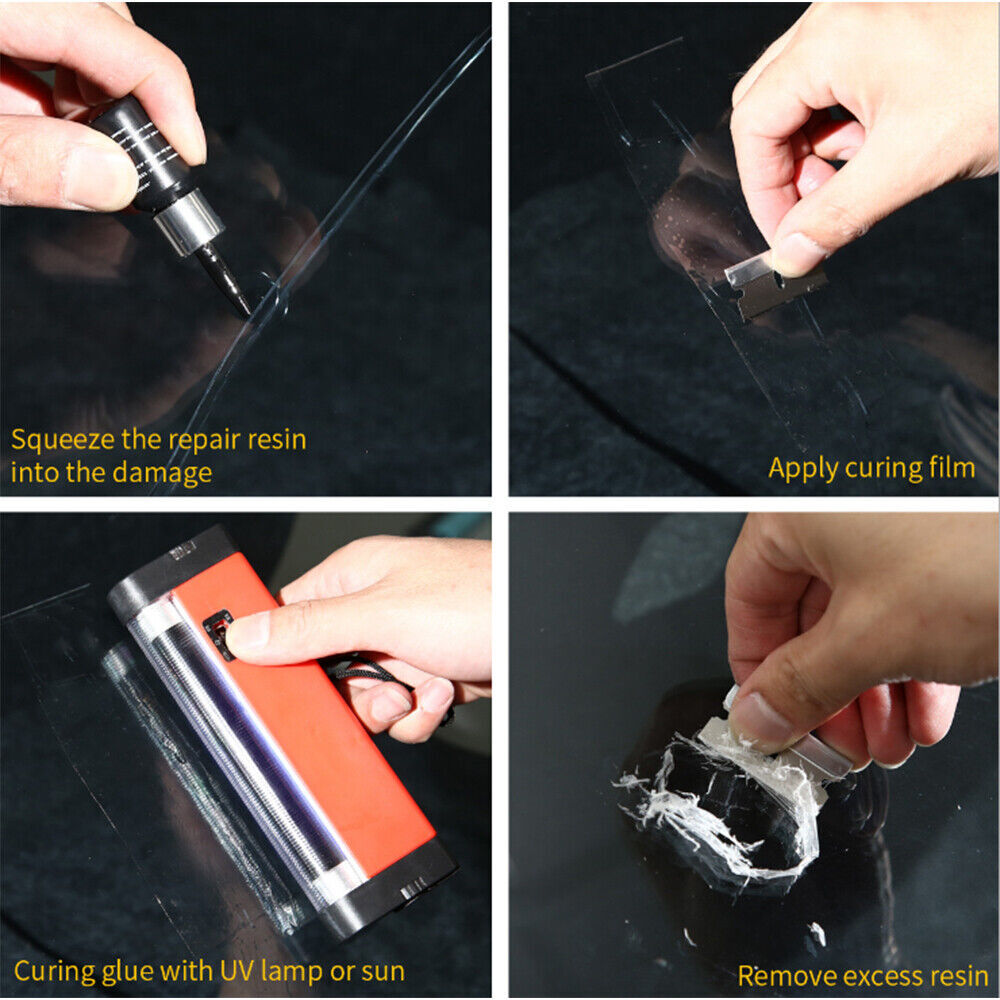Car Window Cracks Gone Glass Repair Fluid Windshield Repair Kit-5PCS Black/White