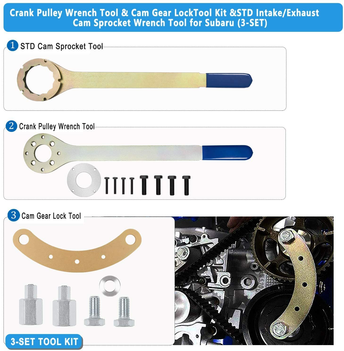 Intake Exhaust Cam Sprocket Crank Pulley Gear Lock Tool Screw Kit For Subaru STD