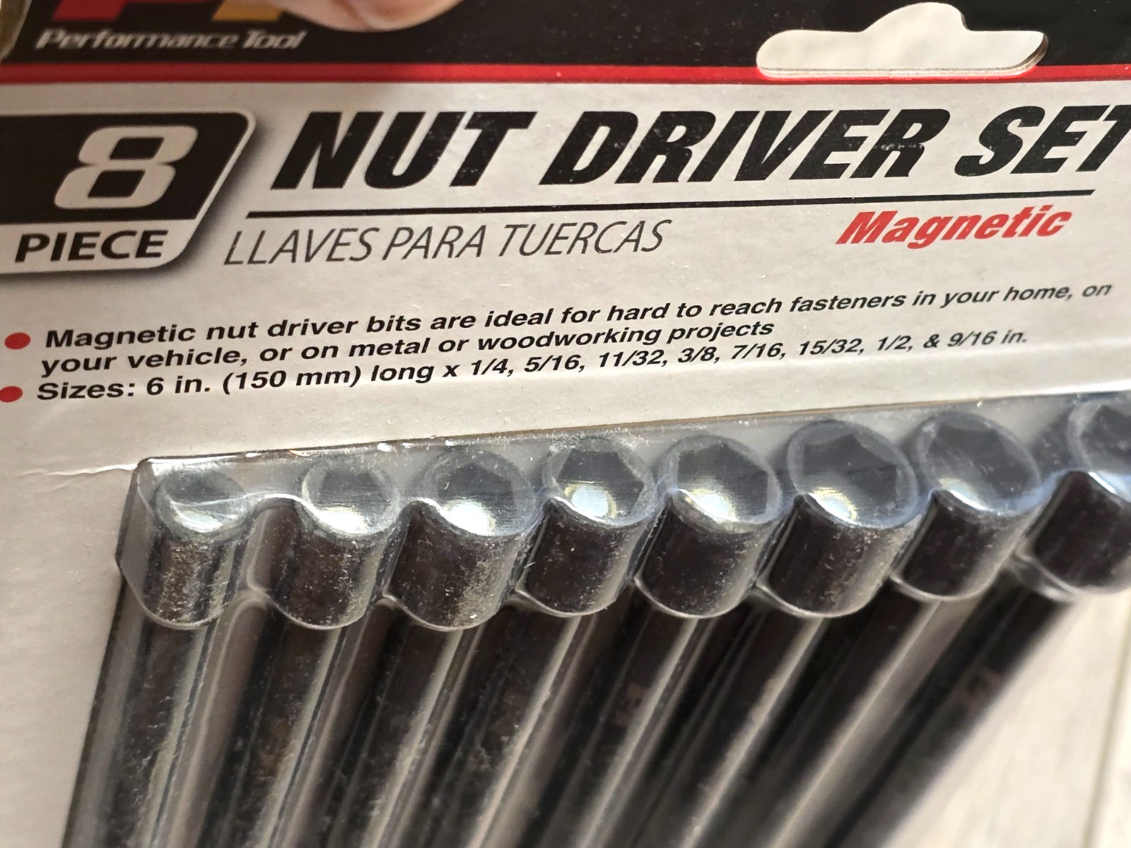 Performance Tool W9064, 8pc 1/4 Hex SAE Magnetic Impact Nut Drivers, 6″ Long.