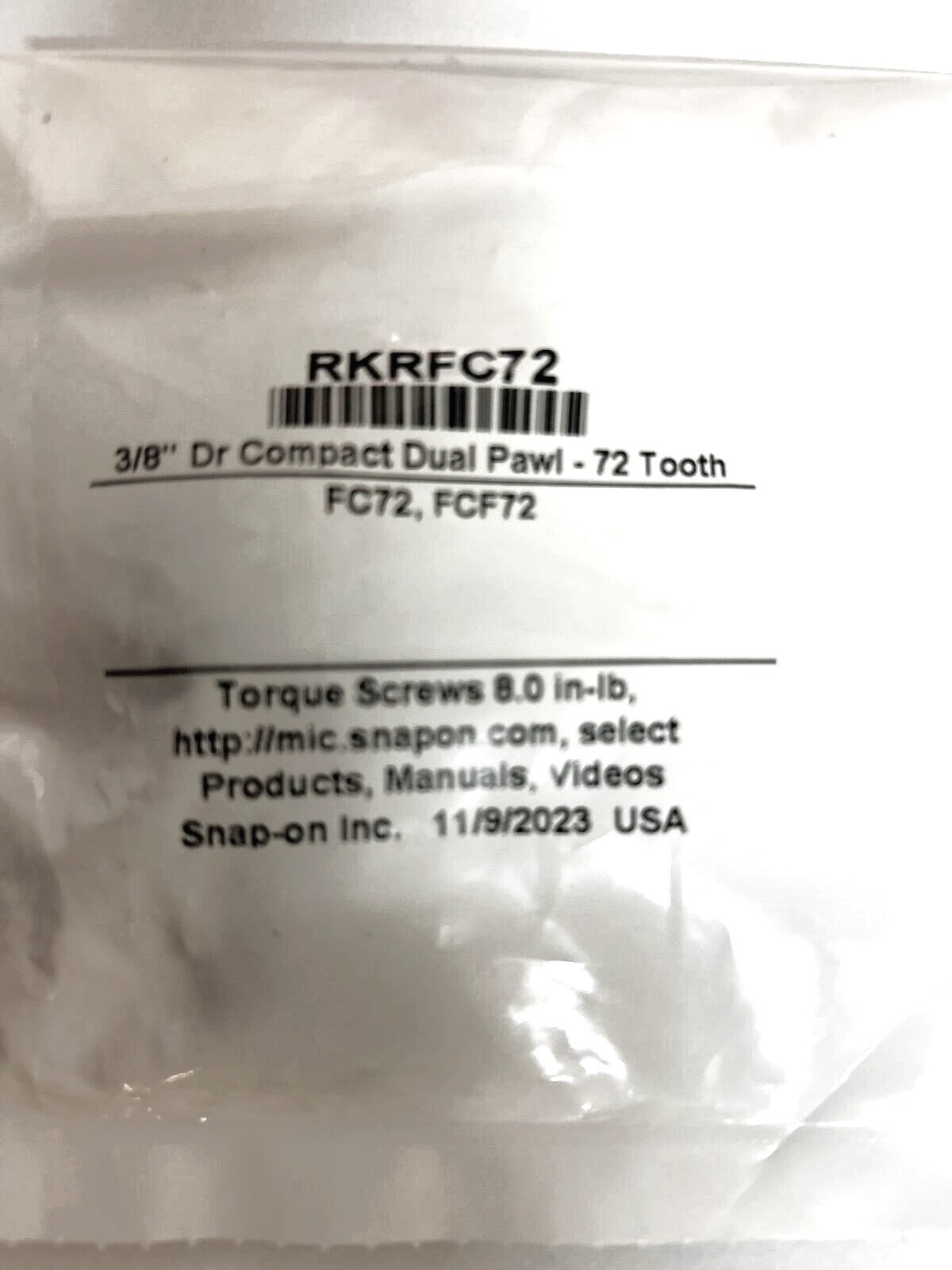 NEW* Snap-on 3/8″ Drive 72 Tooth Ratchet Repair Kit Parts RKRFC72 ~ FC72 & FCF72