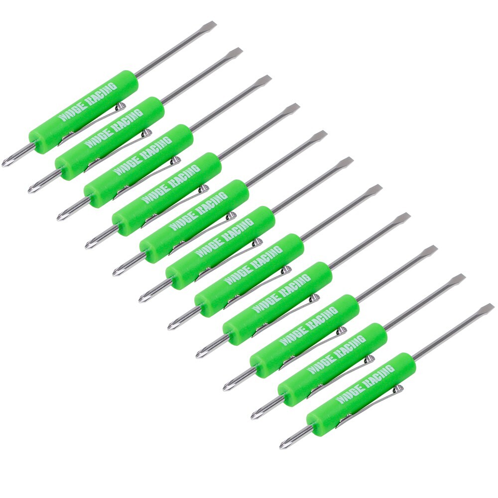 Green 10PCS Mini Pocket Screwdriver Flat Head Tip with Phillips Top Pocket Clip