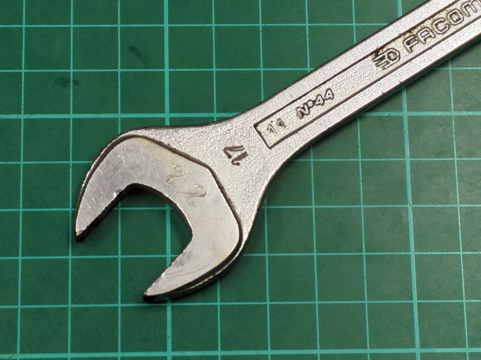 Vintage Facom No44, 14mm x 17mm Vanachrome Open Ended Spanner, Made In France