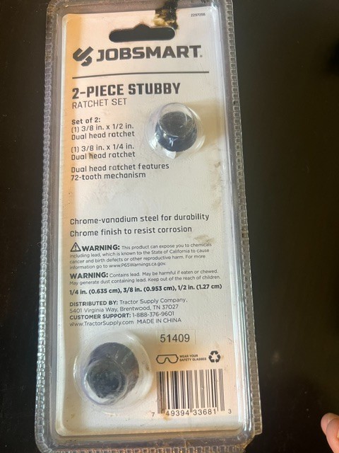 Jobsmart 2pc. Stubby Ratchet Set Brand New