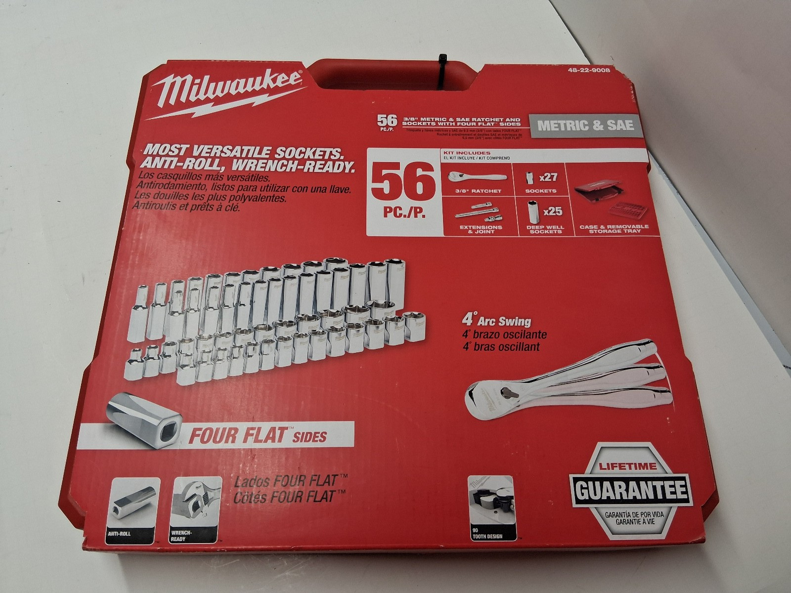 Milwaukee 3/8″ Drive 56 Piece set brand new SAE & Metric w ratchet # 48-22-9008
