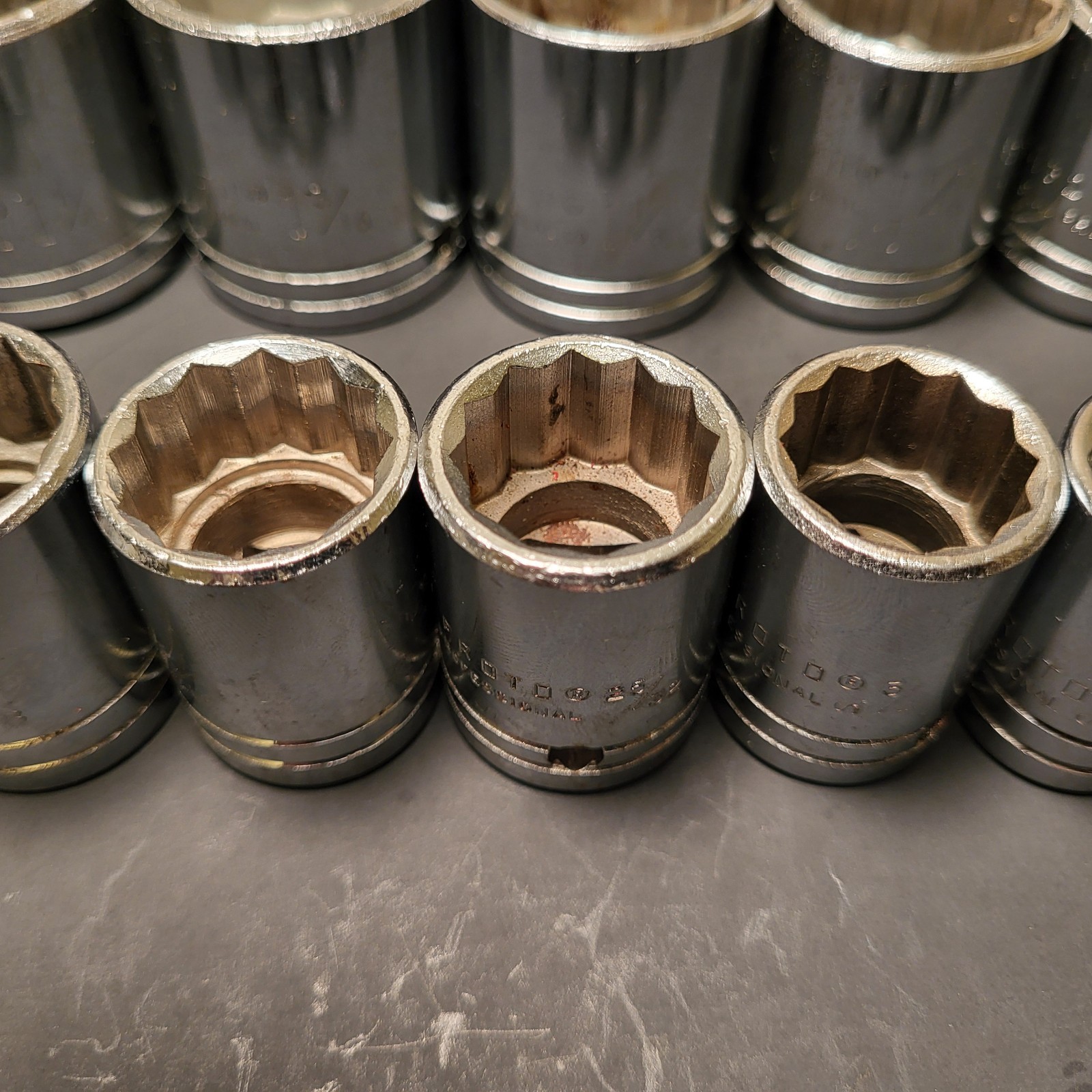 16pc Proto Prof USA 1/2”dr expanded socket set 12pt 7/16”to1-1/4” see item desc