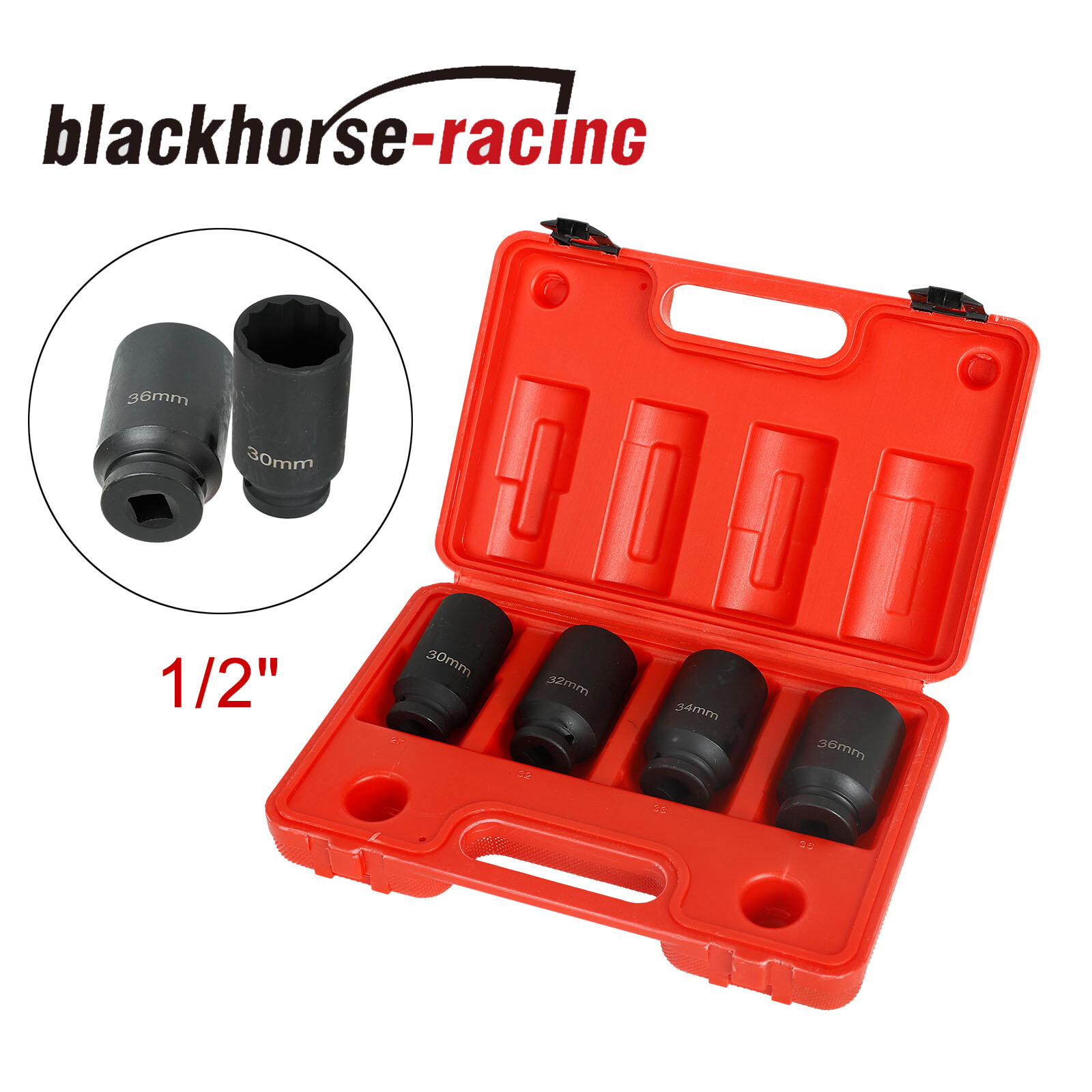 4Pcs 1/2″ Drive Spindle Axle Nut Socket Set 12 Point 30mm 32mm 34mm 36mm