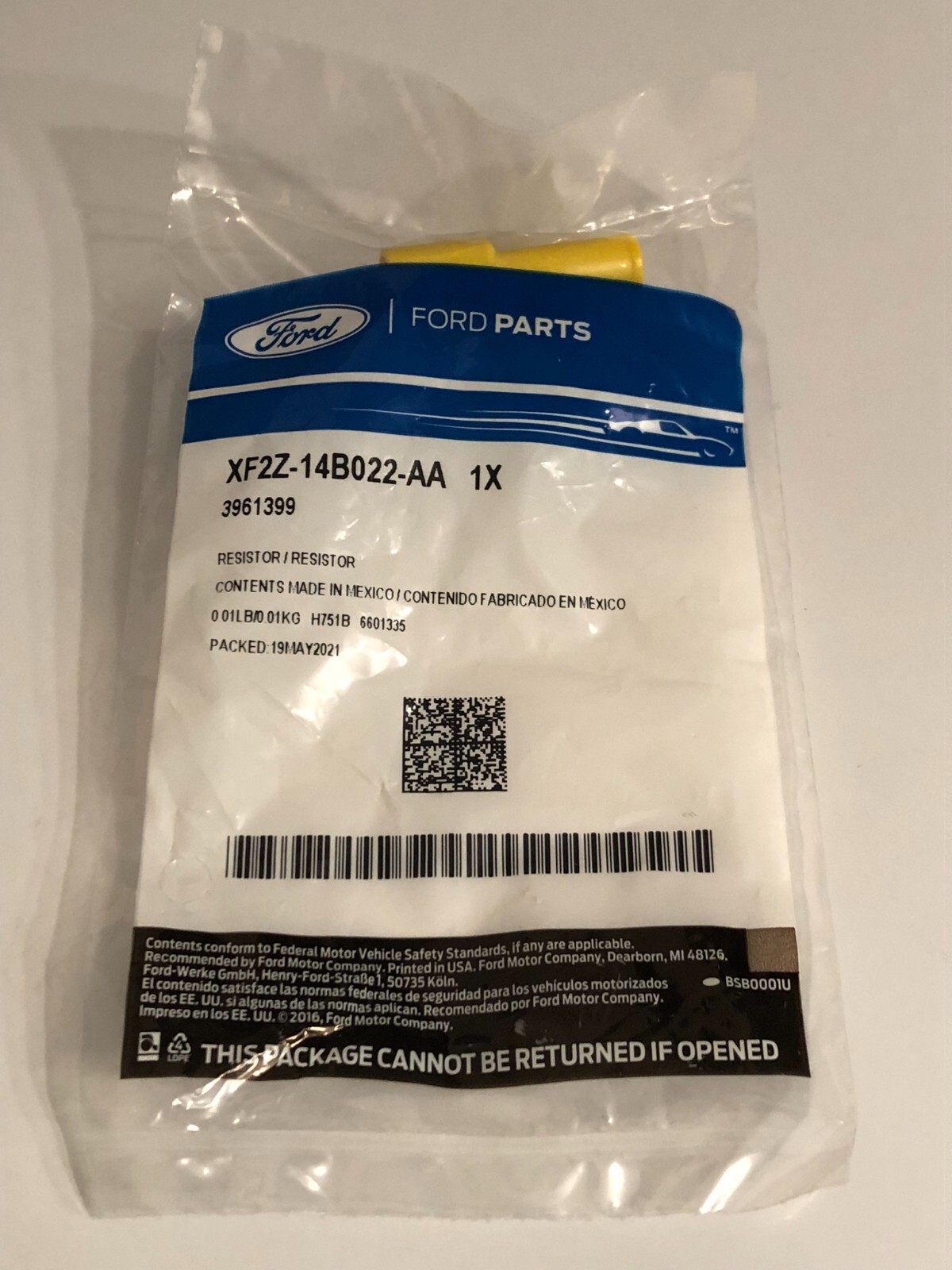 FORD Genuine OEM XF2Z-14B022-AA SRS Side Bag Light Eliminator Resistor Connector