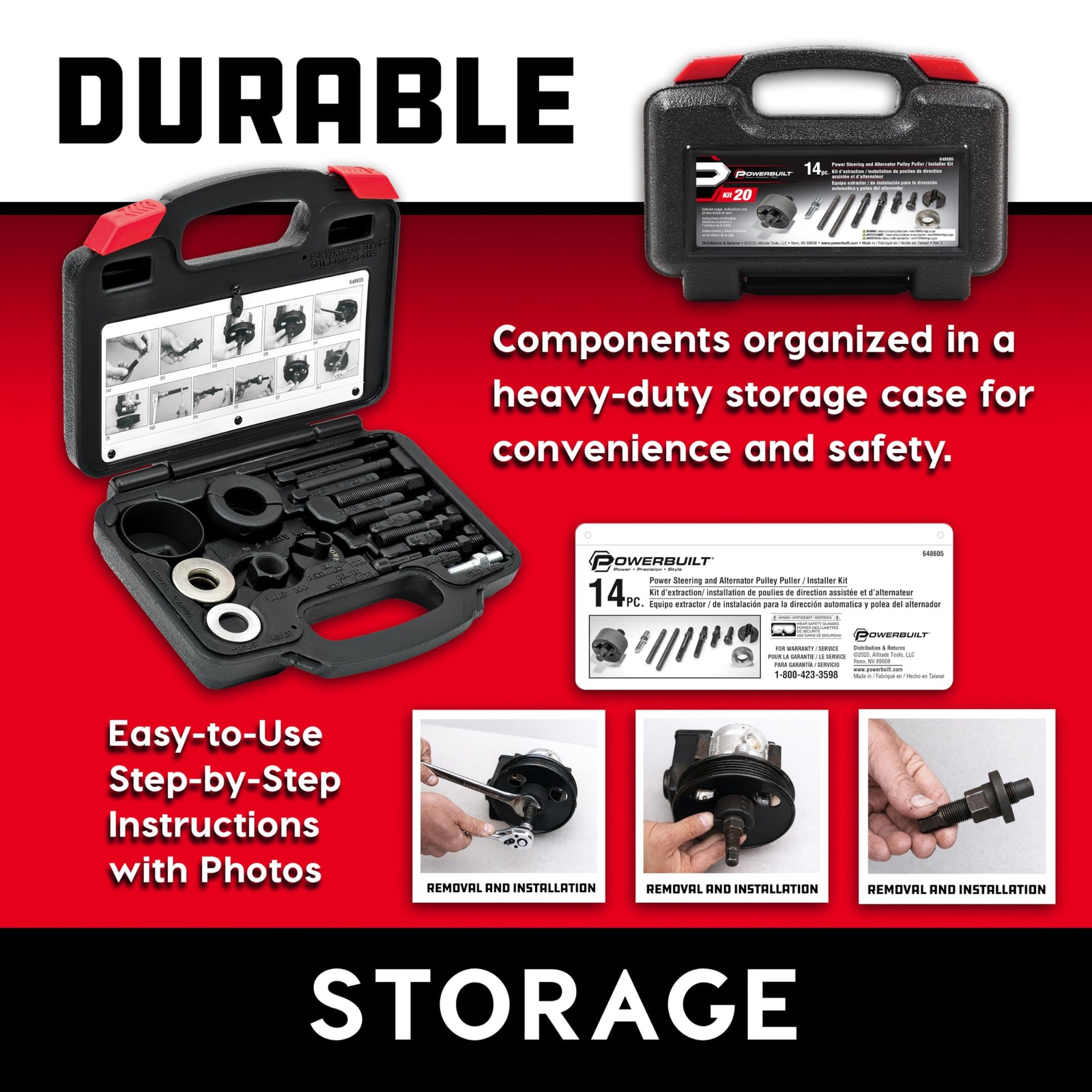 Powerbuilt Power Steering and Alternator Pulley Remove and Install Tool Set,