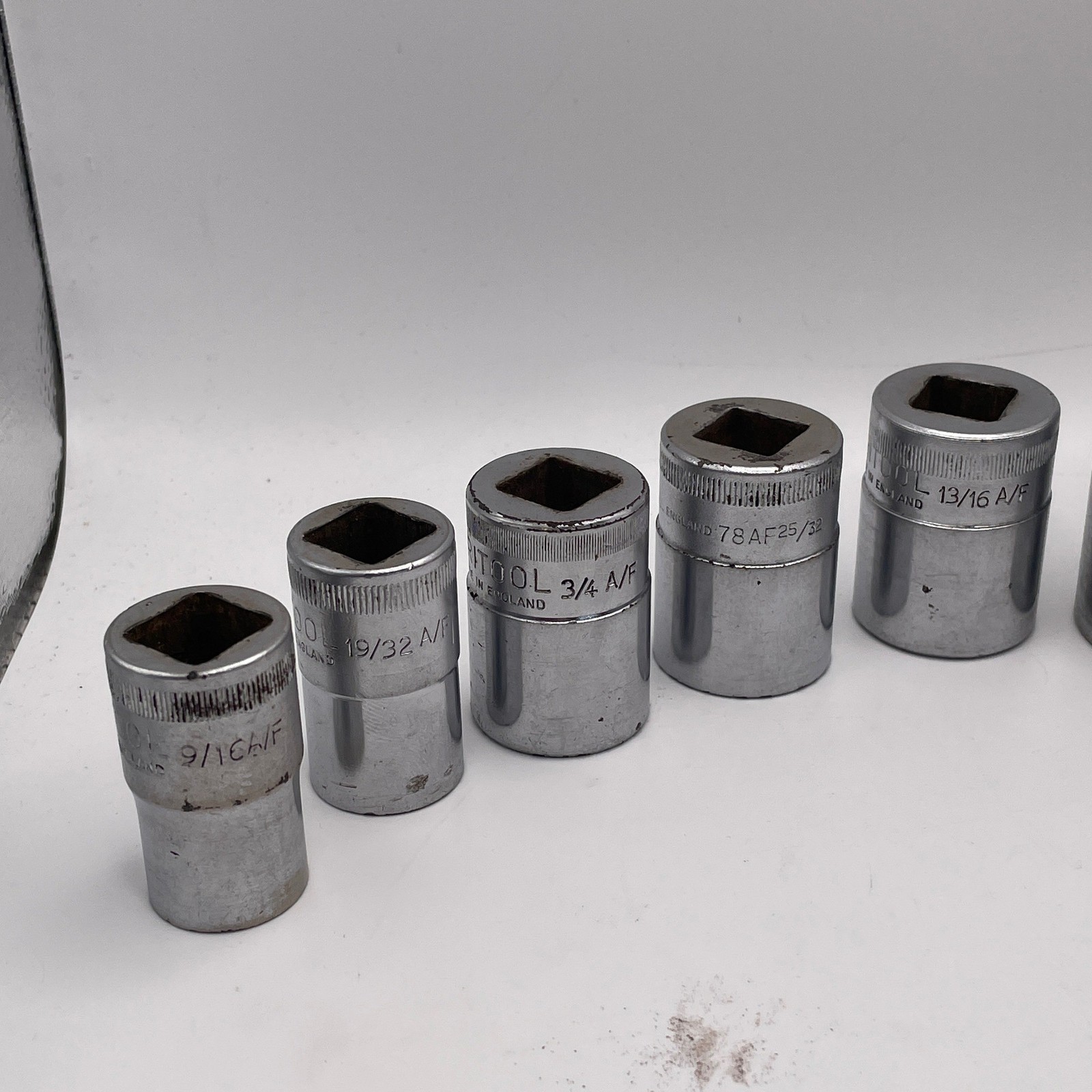 9 Vintage Britool AF Sockets 9/16-1 1/4in 1/2in Drive Made England