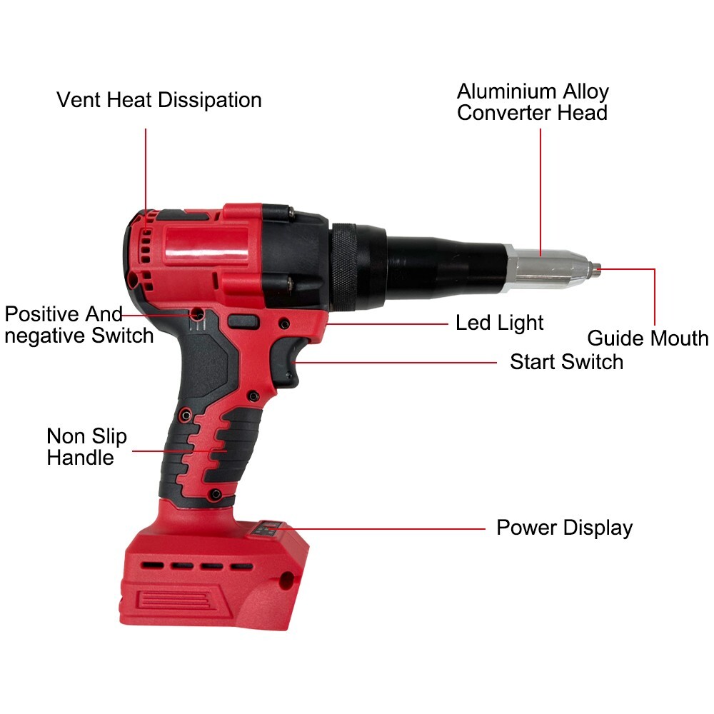 2.4-4.8MM For Milwaukee M18 18V Battery Cordless Electric Rivet Gun Brushless