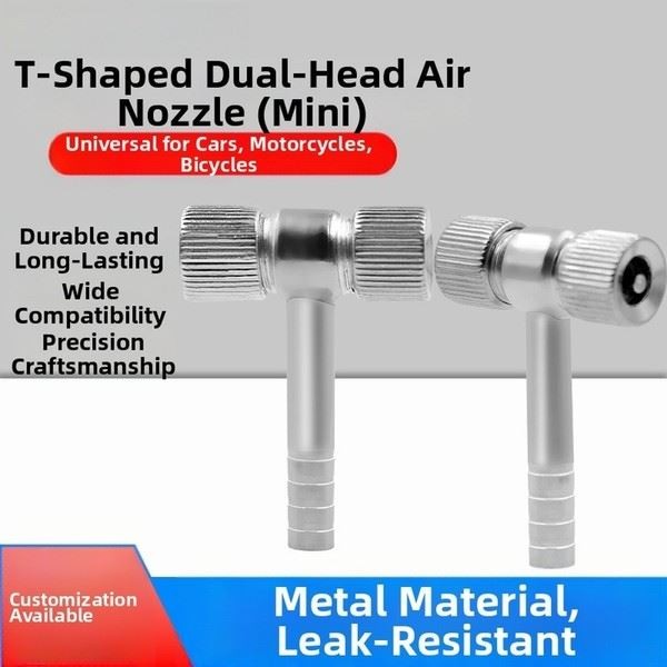 On-the-go Inflation T-Type Air Nozzle Dual-end Design Alloy Metal Construction