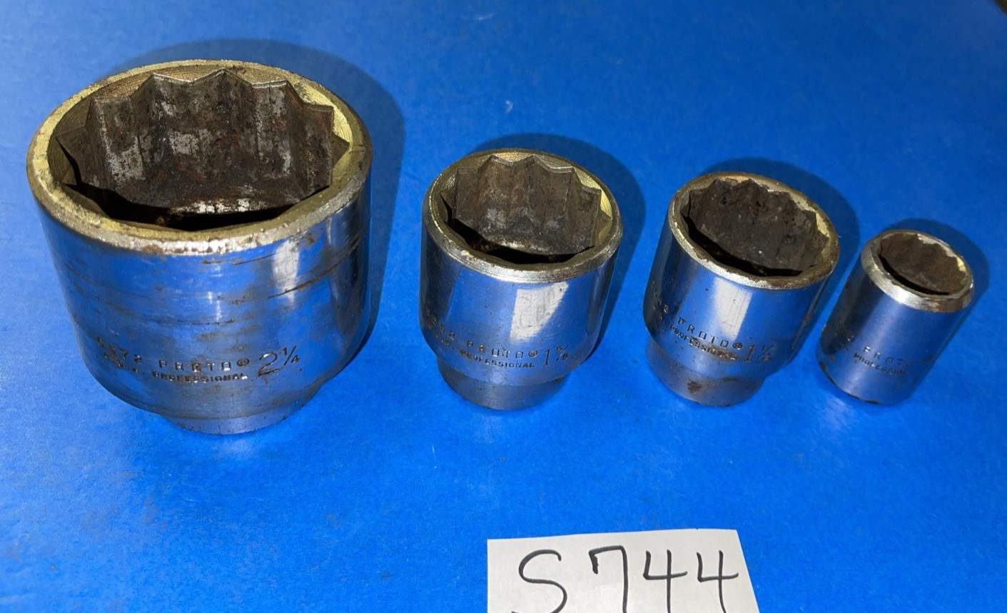 PROTO TOOLS 4 PIECE 3/4 DRIVE SAE. CHROME SOCKETS 15/16, 1-1/2, 1-5/8, 2-1/4
