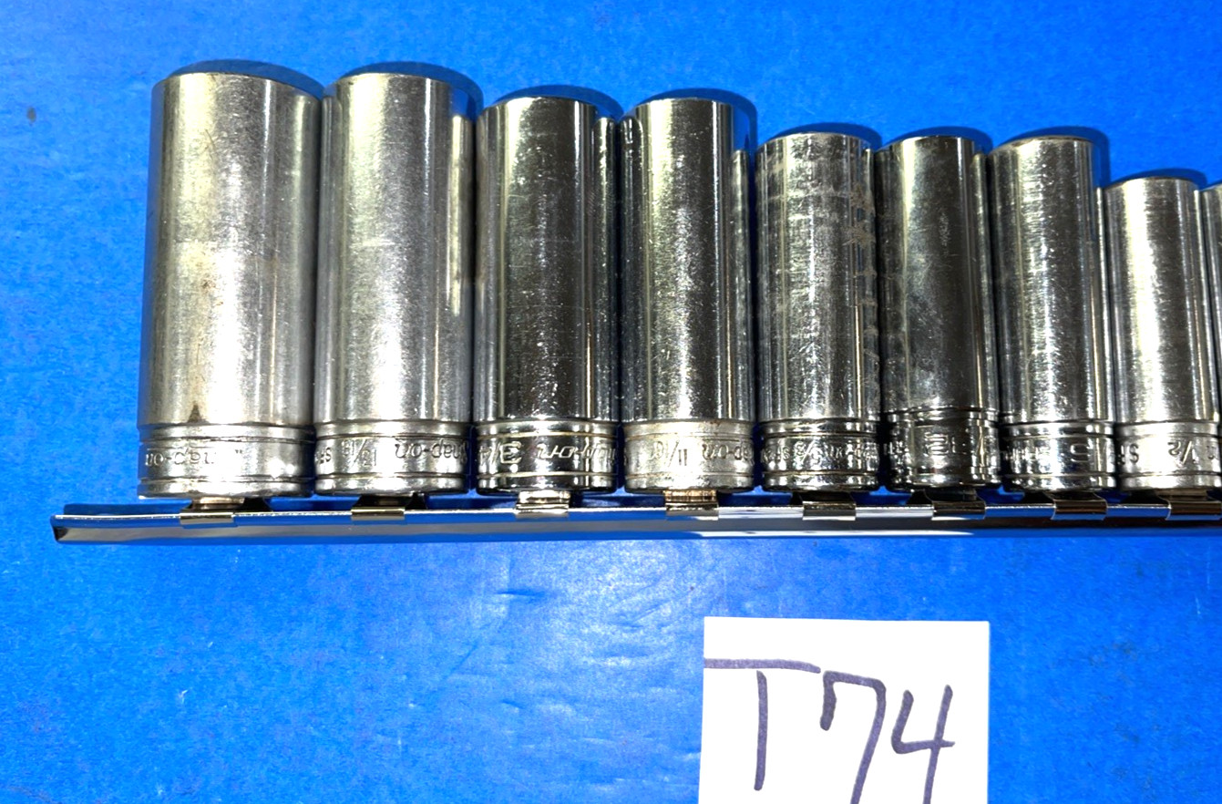 SNAP-ON TOOLS 12 PIECE 3/8 DRIVE SAE. DEEP CHROME 12 POINT SOCKET SET 211SFY
