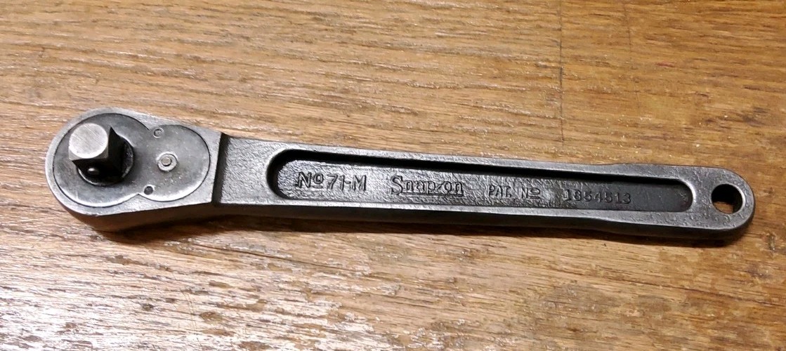 Vintage Snap-on No. 71-M 1/2″ Drive Ratchet PAT. 1854513 Tools Woodworking
