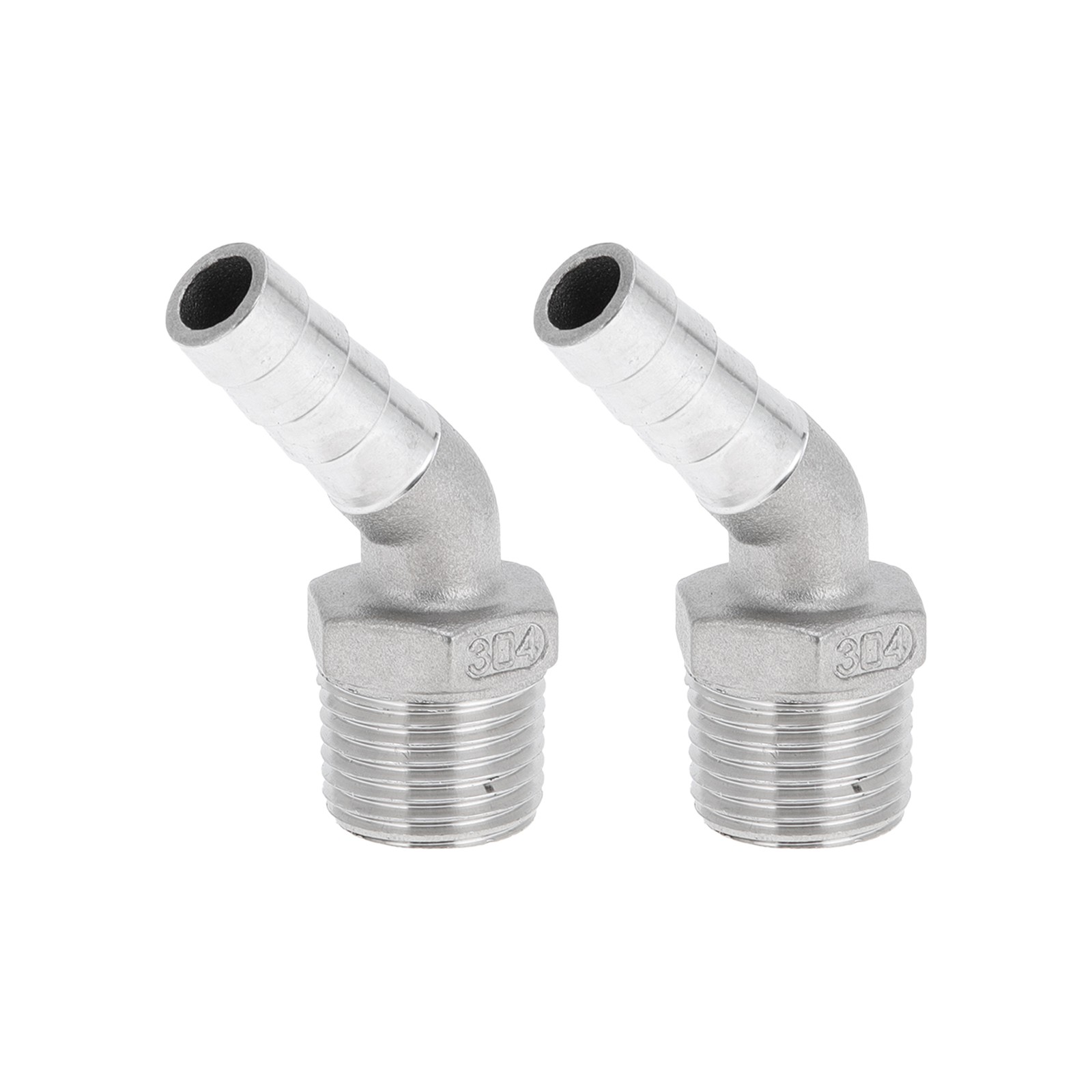 15/32″x1/2″ BSPT 45° Elbow Tube Beard Fittings 2pcs Silver