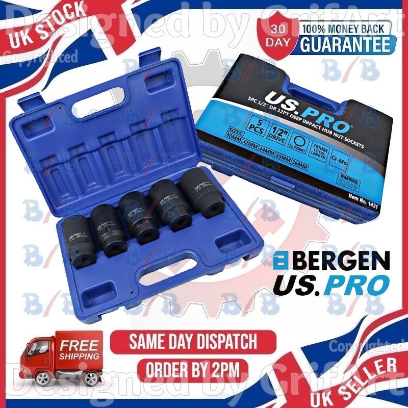 US PRO TOOLS 5PC HUB NUT SOCKET SET DEEP IMPACT SOCKET 12 POINT 1/2″ INCH DRIVE