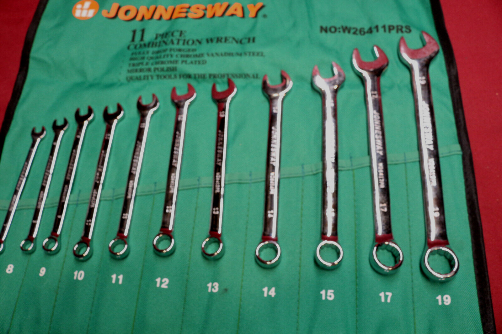 Jonnesway No. W26411PRS 11 Piece Combination Wrench Set Metric 7 to 19 mm