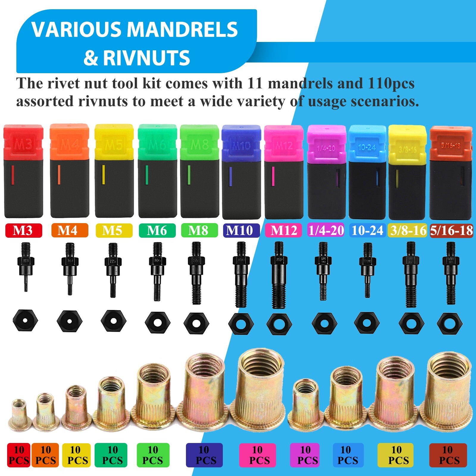1510 Rivet Gun Thread Nut Setter Tool Steel Nut Insert Mandrel/NutSert Metric&SA