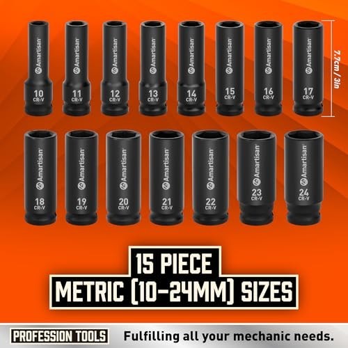29-Piece 1/2″ Drive Impact Socket Set – 6 Point Cr-V Steel Sockets & Ratchet Han