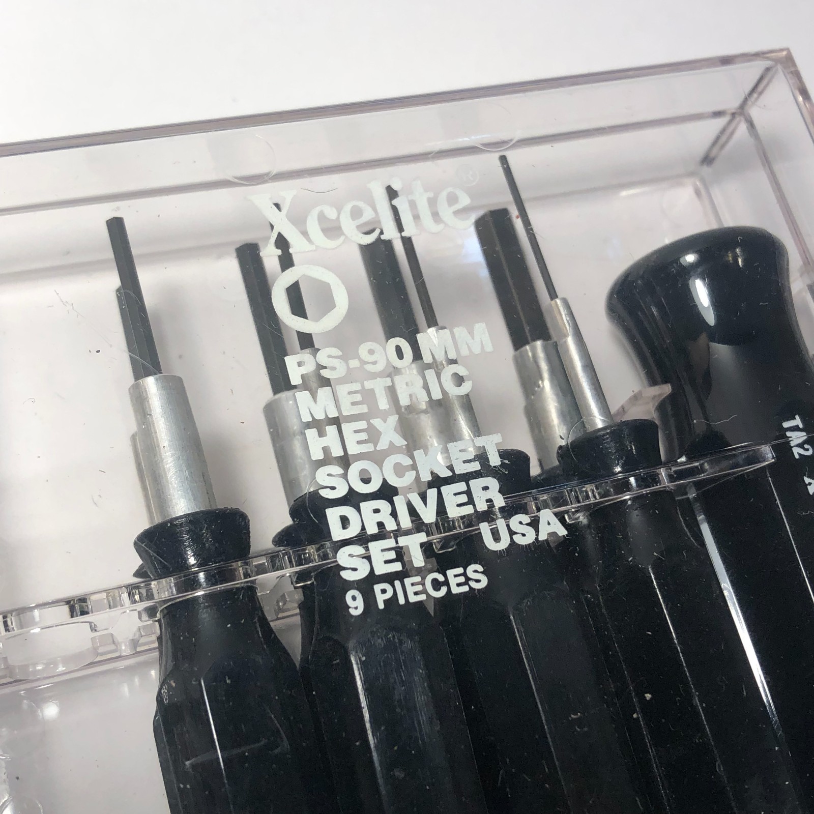 Vintage Xcelite PS-90mm 9 Piece Metric Hex Socket Driver Set in case USA Made