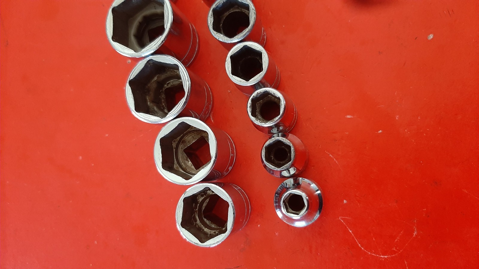 Snap-On FS 10-Pc. 5/16″ – 7/8″ SAE 3/8″ Drive 6pt Point Shallow Socket Set READ!