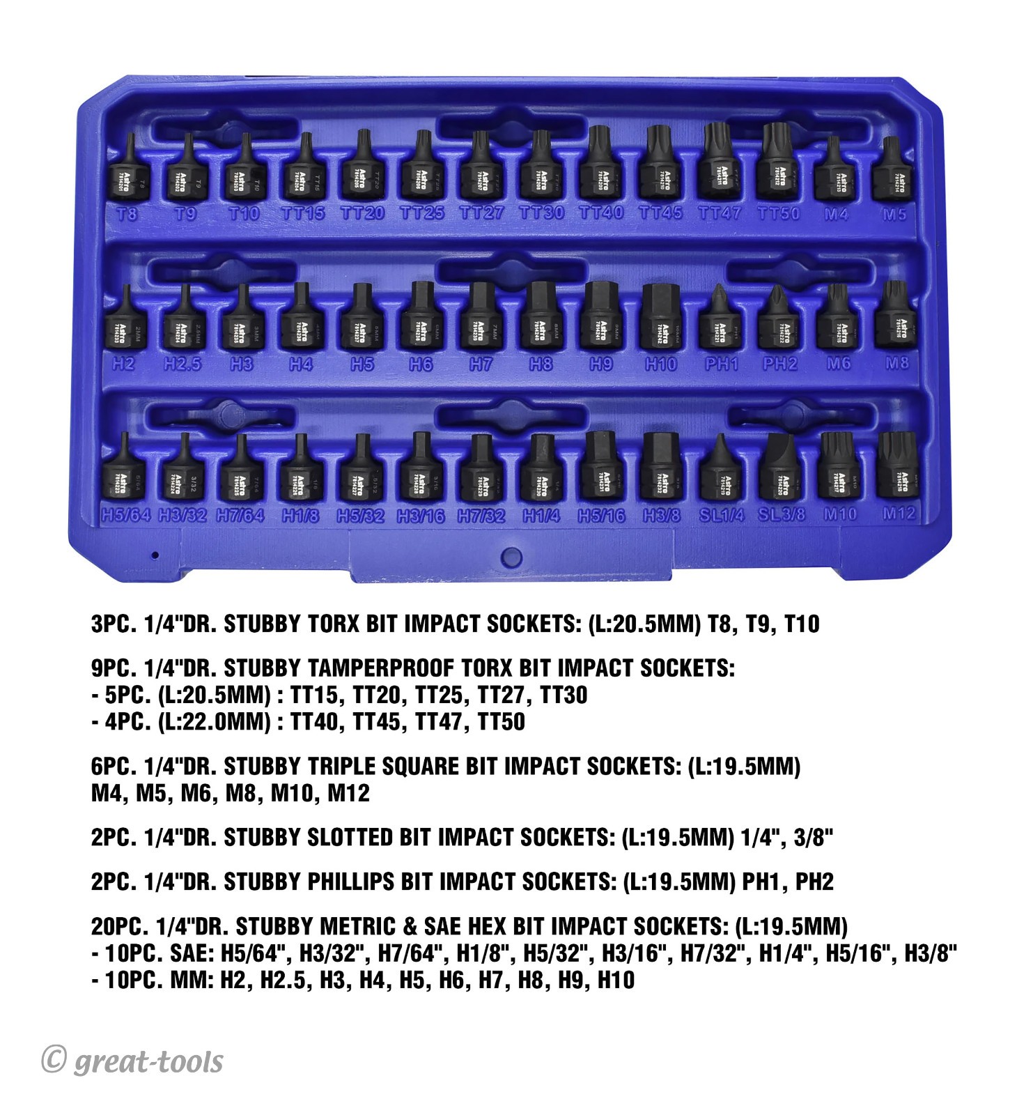 ASTRO PNAUMATIC TOOLS #78142 – 42-pc nano impact bit socket set – 11mm hex drive