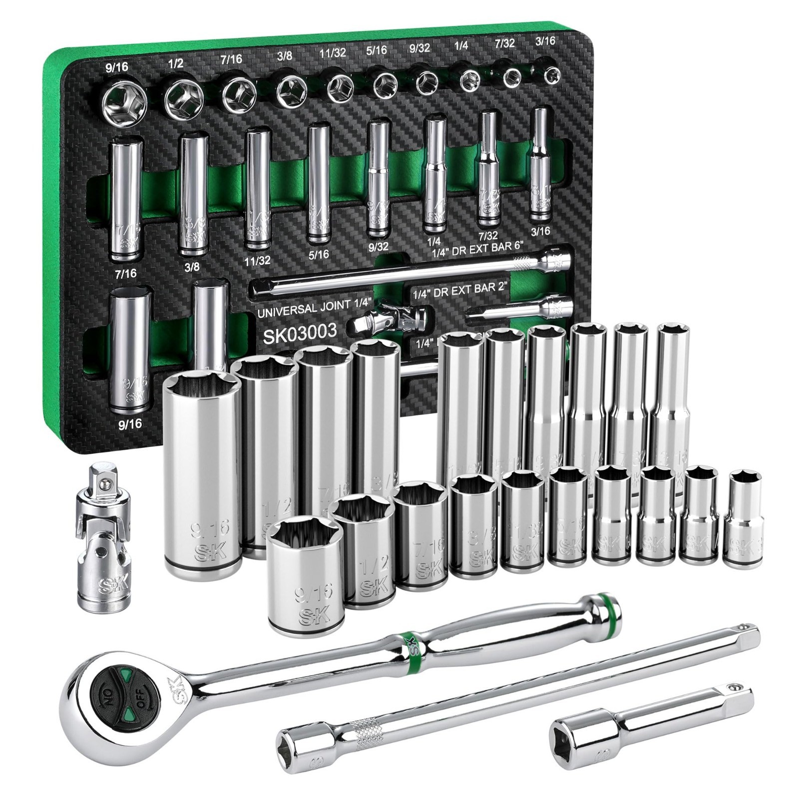 24-Piece 1/4″ Drive Socket Set, SAE, Ratchet, SuperKrome Finish, EVA Organizer