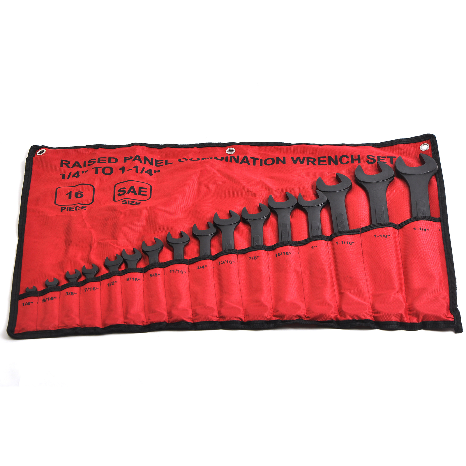 16pcs Combination Wrench Set SAE 1/4″ to 1-1/4″ with Roll Up Pouch Raised Panel