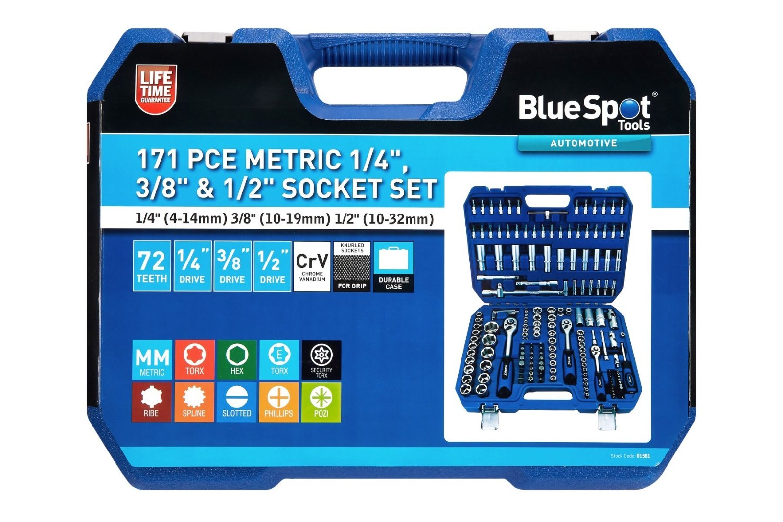 171 Pc Metric Socket Set 4mm-32mm 6 Point 1/4″ & 3/8″ & 1/2″ Drive Ratchet Set
