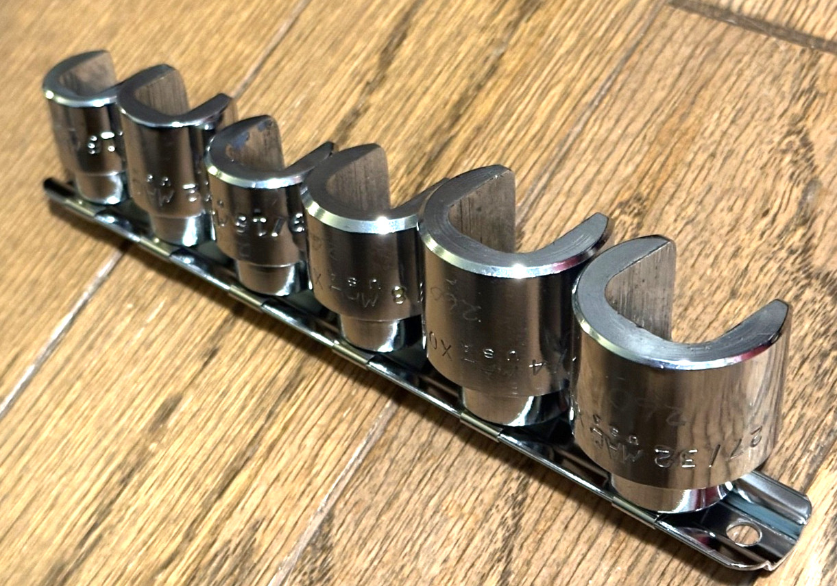 🇺🇸 MAC Tools USA 7/16″ – 27/32” WEATHERHEAD SAE Socket Set Lot 3/8” DR Rail