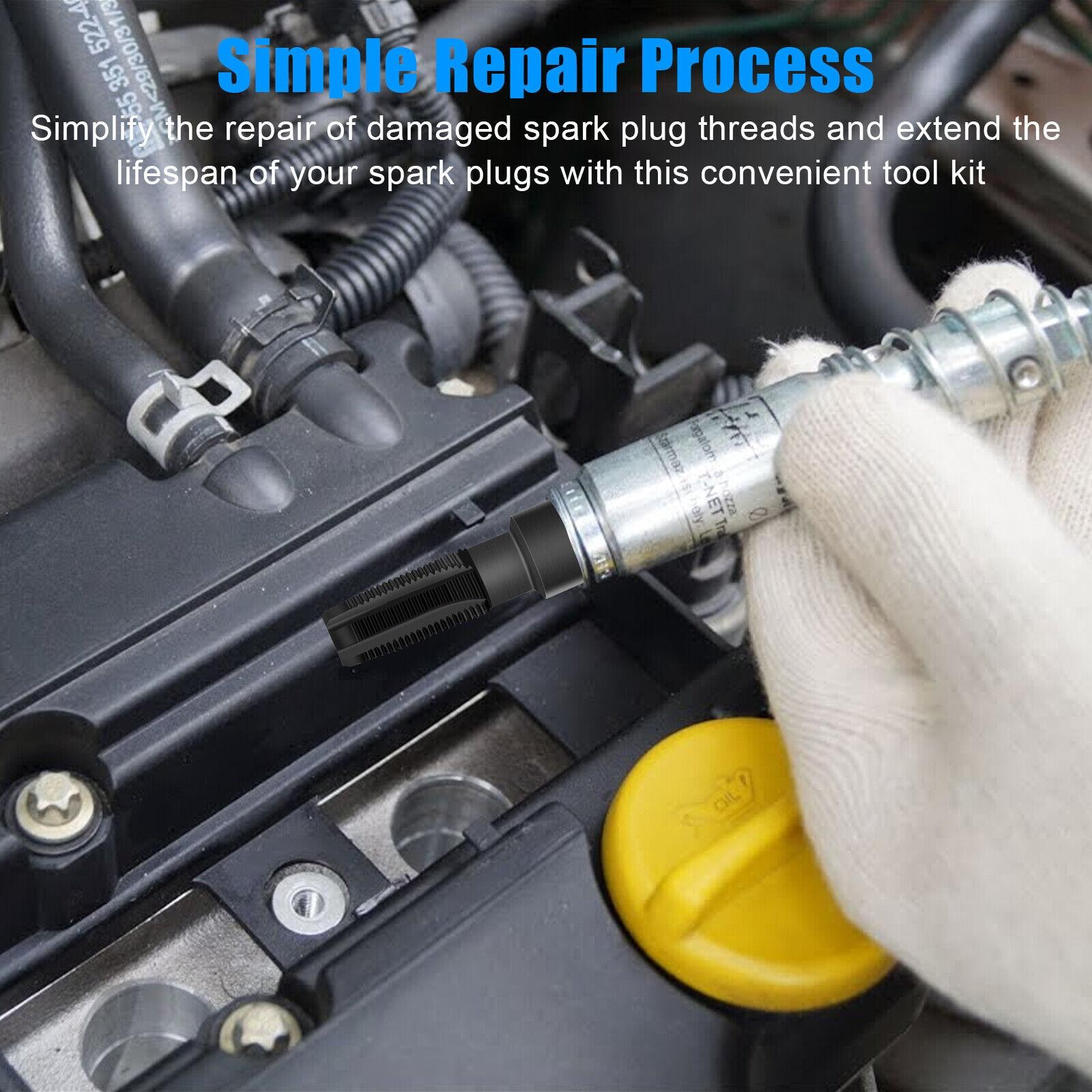 M14 x1.25 Spark Plug Rethread Thread Repair Kit Reamer Tap with 4 Inserts E