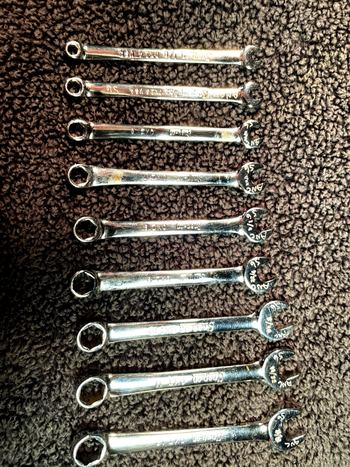 Vintage Snap-On C90 Ignition Wrench Set. 9 Pieces underlined logo