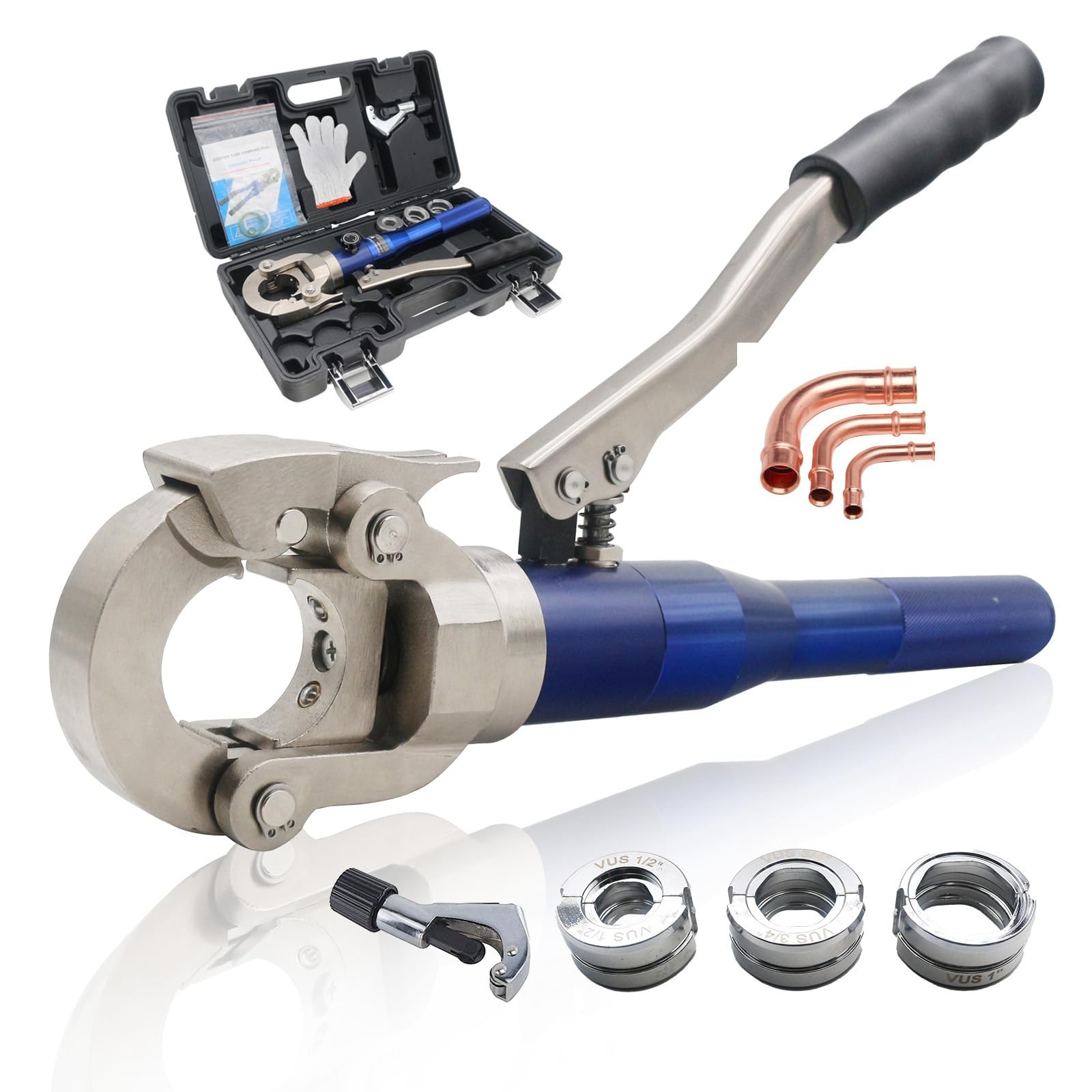 Hydraulic Copper Press Tool with 1/2″,3/4″ and 1″ Jaw Pipe Blue
