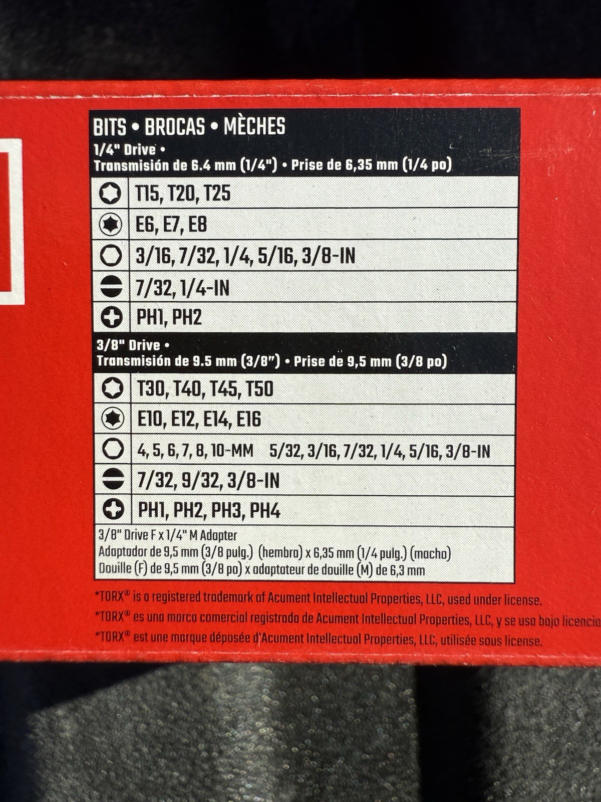 CRAFTSMAN 42 Piece 1/4″ 3/8″ Drive Set Flathead/Hex/Phillips/Torx Bit Driver Set