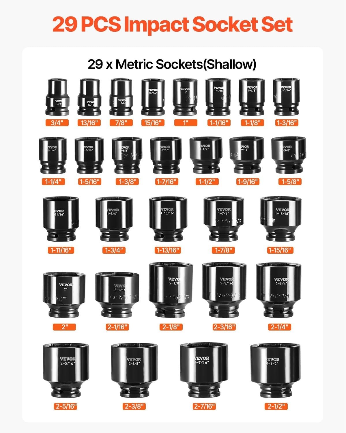 Durable 3/4″ Impact Socket Set w/ Storage Cage