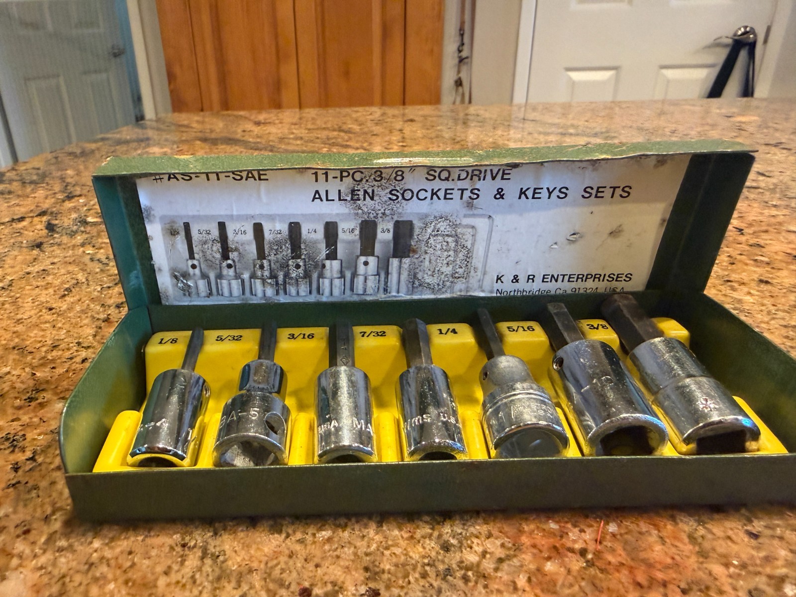 VTG K & RTools USA 7pc 3/8 Dr. Hex Allen Bit Socket Set W/Case 1/8″-3/8″