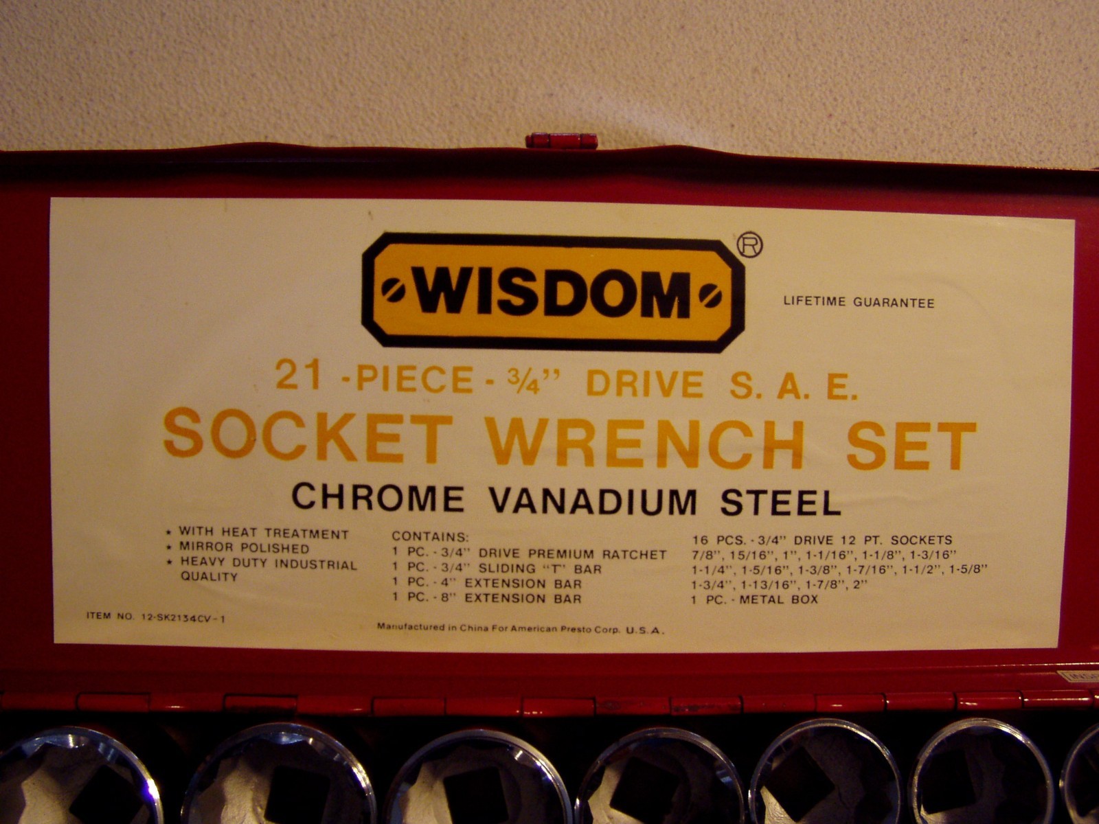 WISDOM TOOLS 21 PIECE 3/4” DRIVE SOCKET SET SAE 12 POINT 7/8” To 2” – VERY NICE