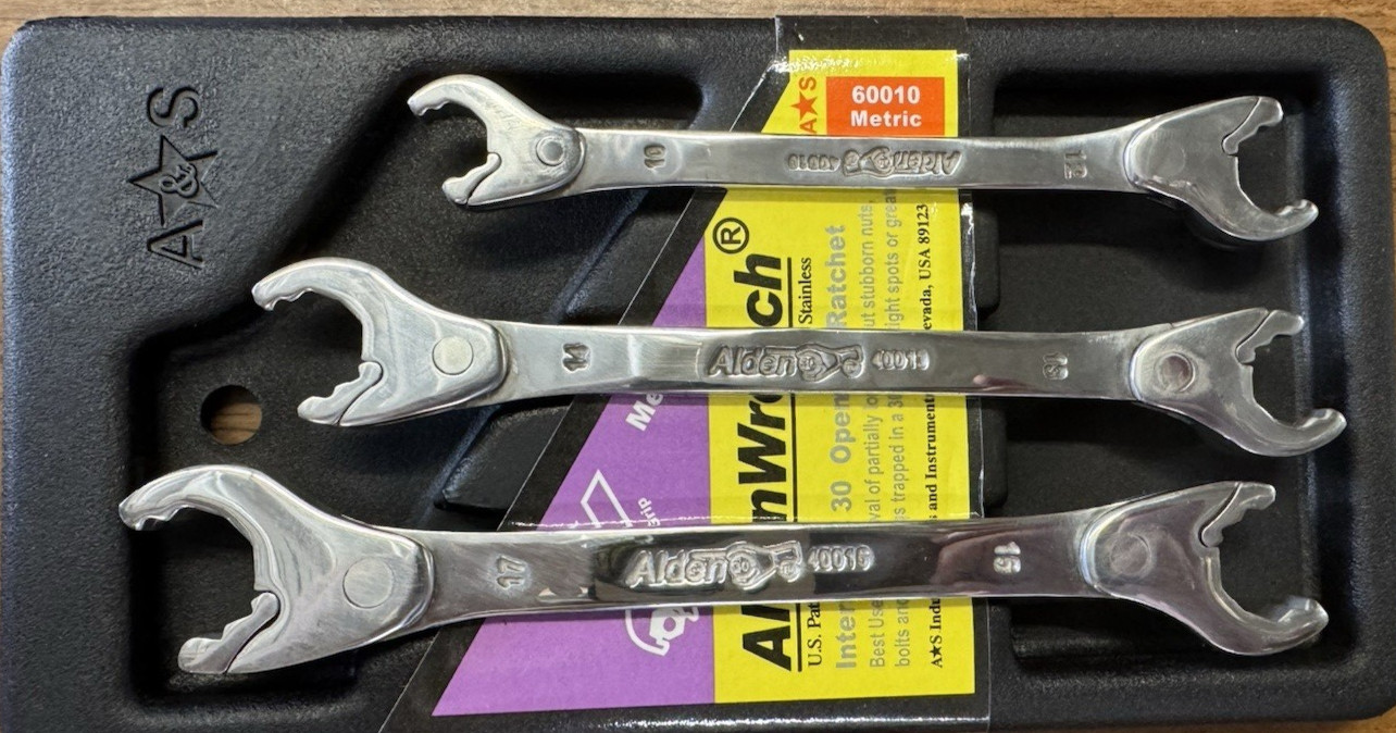 ALDEN WRENCH 3pce Open End Ratchet Set Metric (Double Head) 10-17MM MAde in USA