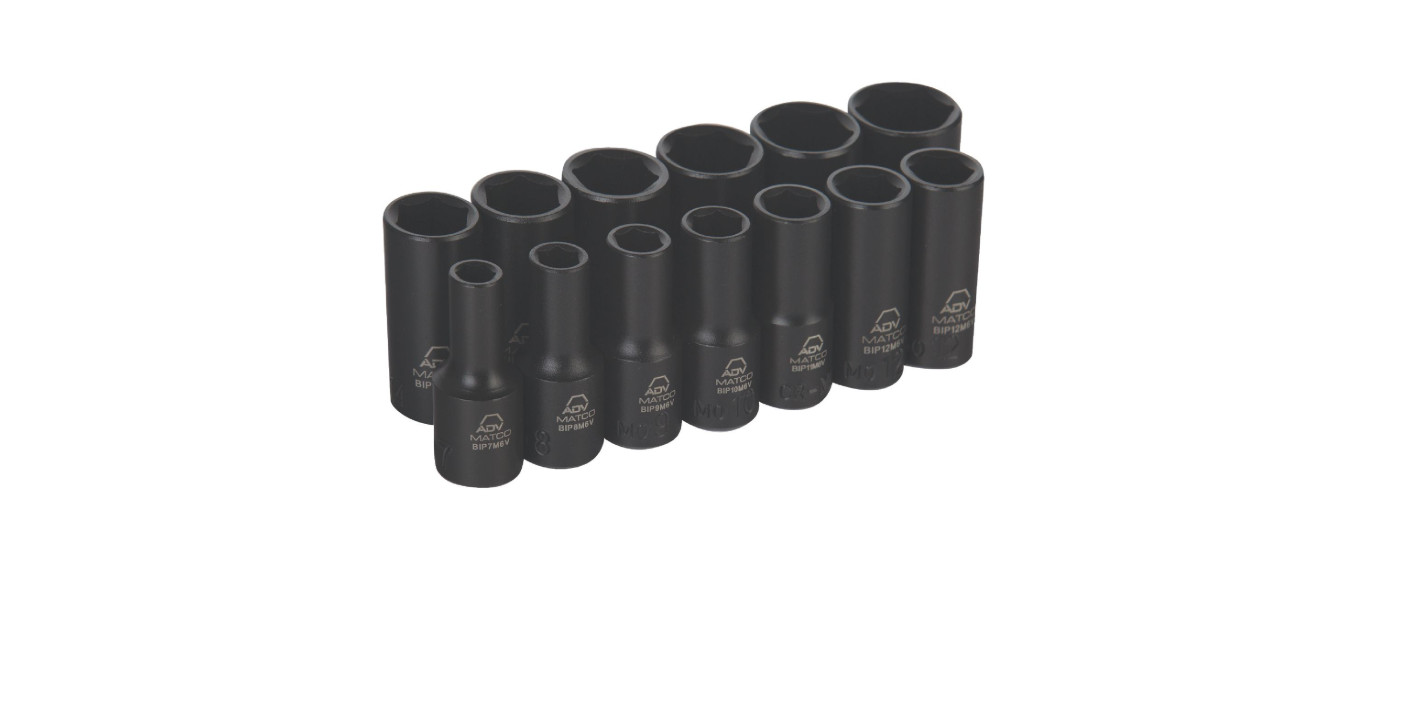 Matco tools SBIPM136V 13 piece 3/8″ dr. metric 6 pt. mid length socket