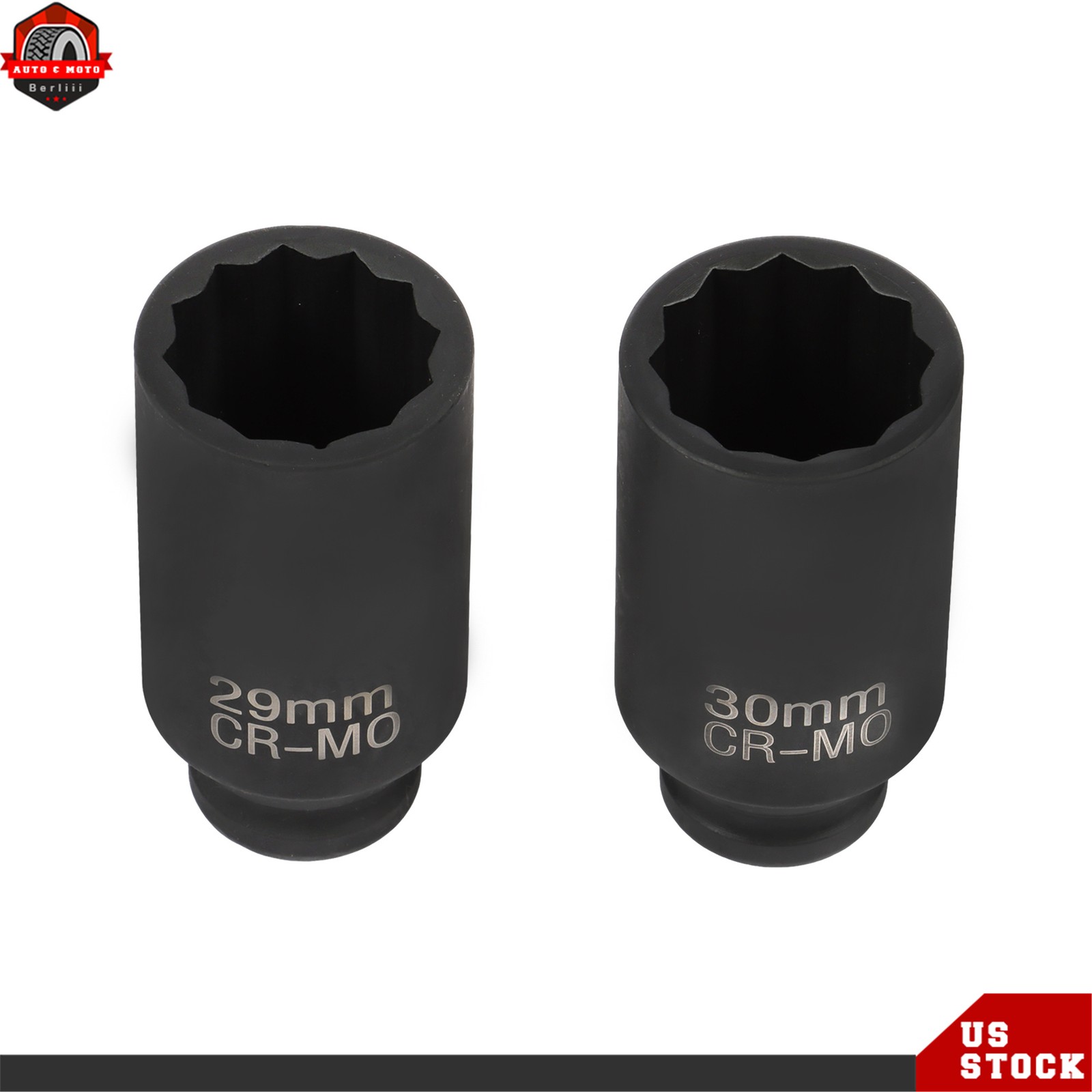 12 Point 1/2-Inch Drive Deep Spindle Axle Nut Impact Socket Set 29mm-39mm